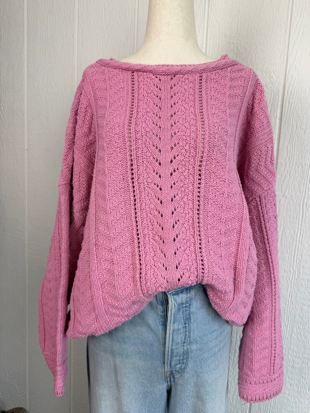 Vintage 90s Pink Textured Knit Sweater Oversized Pullover USA 2X